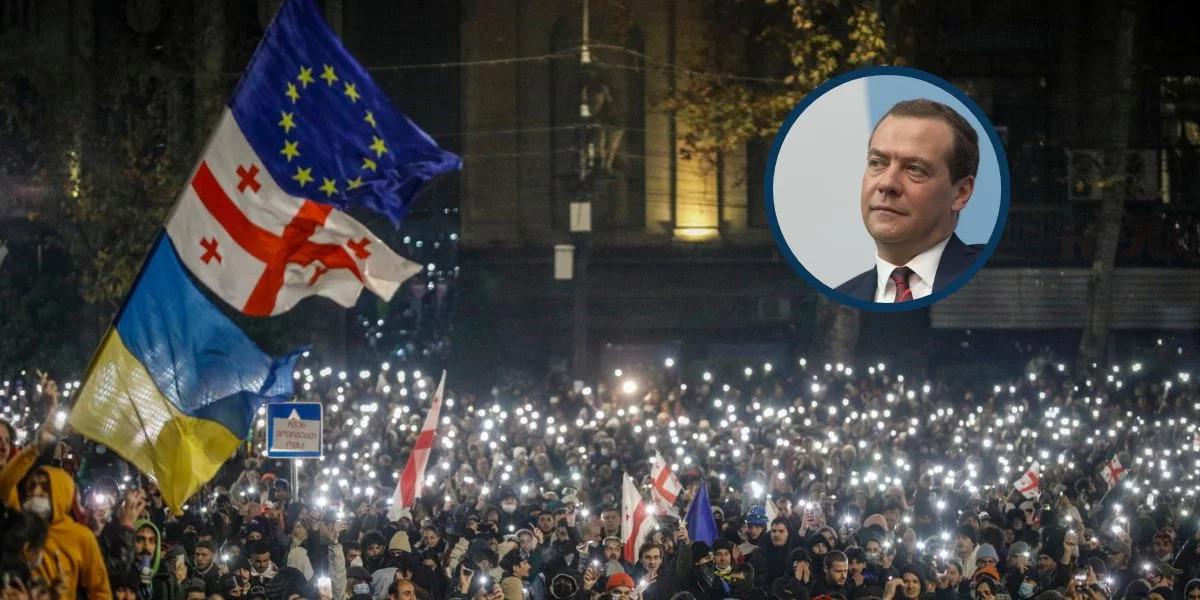 Wulgarny wpis Miedwiediewa. Grozi prezydent Gruzji i protestującym