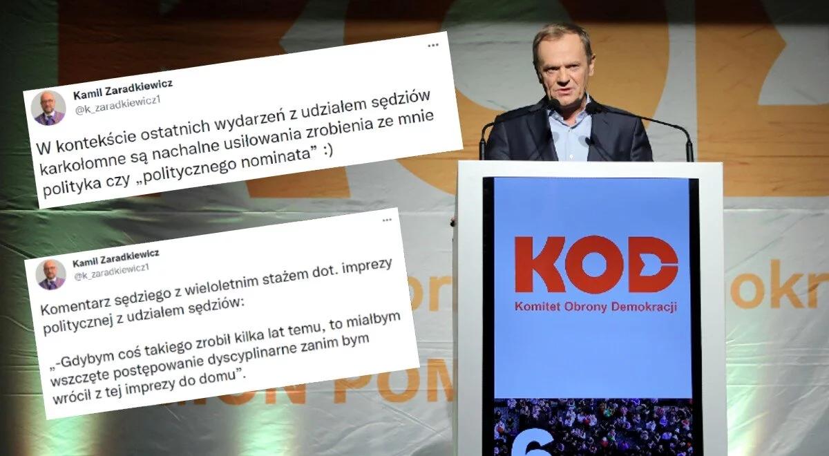 Sędziowie i Donald Tusk na urodzinach KOD-u. Kamil Zaradkiewicz komentuje