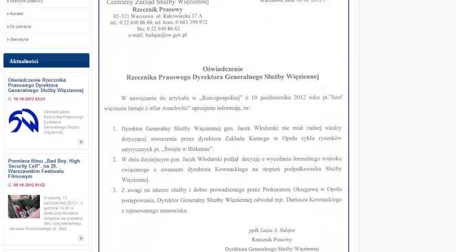 Dyrektor więzienia straci awans za "Święta w Birkenau"