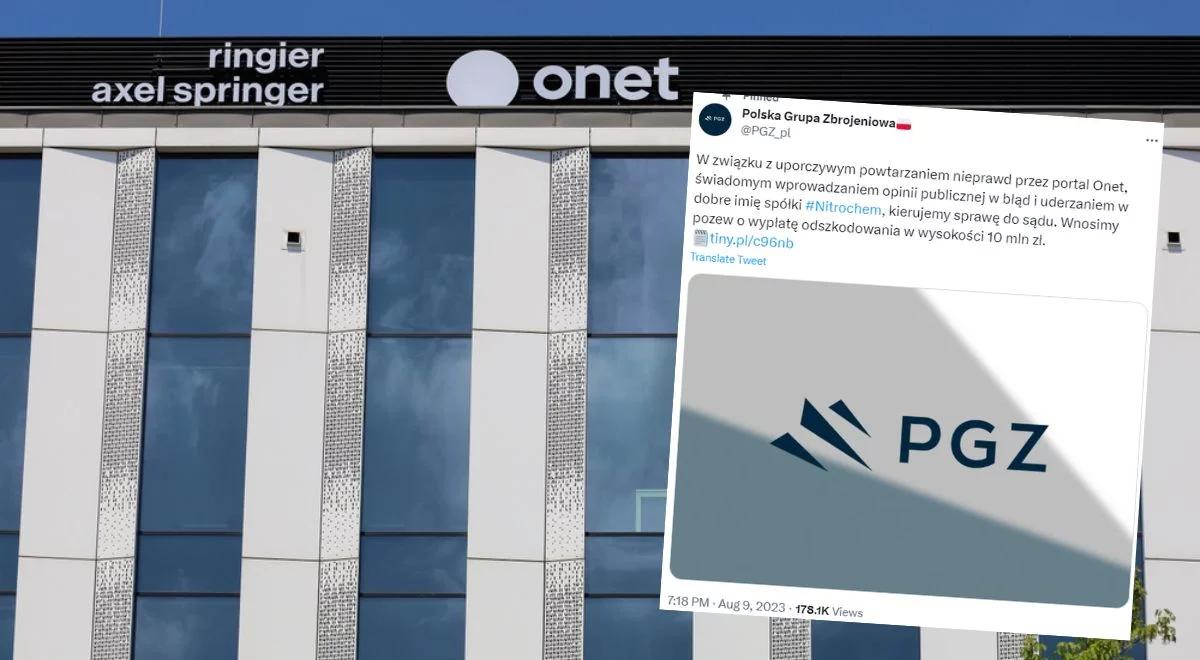 Onet ma kłopoty? PGZ zapowiada pozew o odszkodowanie w wys. 10 mln zł po serii teksów ws. Nitro-Chemu