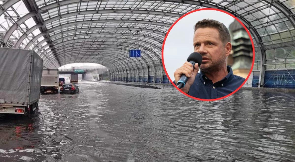 Warszawa zalana, kierowcy utknęli w wodzie. Trzaskowski był w tym czasie na Campusie