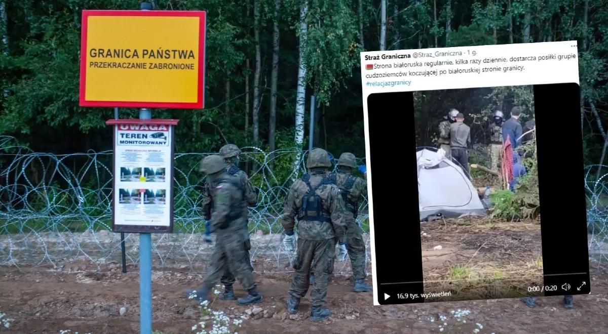 Białoruś regularnie dostarcza posiłki koczującym na granicy imigrantom. Zobacz nagranie