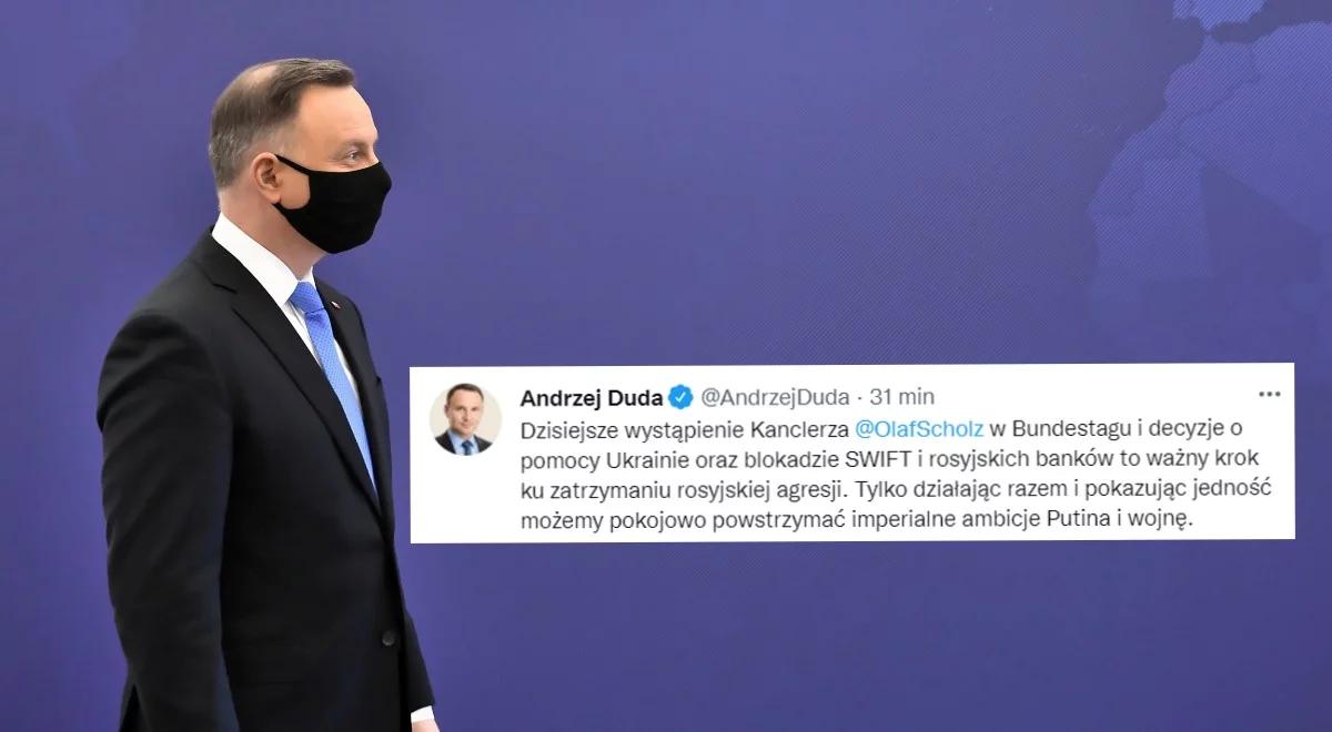 "Ważny krok ku zatrzymaniu rosyjskiej agresji". Andrzej Duda o oświadczeniu Olafa Scholza