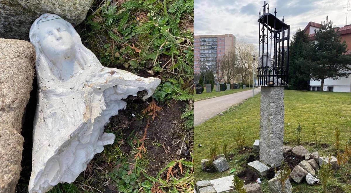 Dewastacja kapliczki i figury Maryi w Koszalinie. Była przywieziona z Dachau