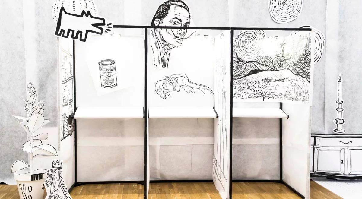 Lokal wyborczy zamienił się w galerię. W środku kolorowanka