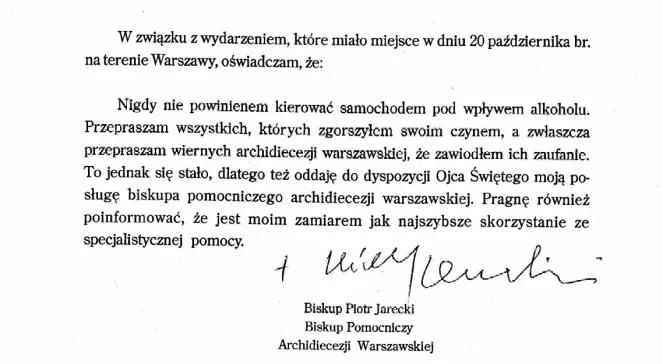 Biskup przeprasza za jazdę po pijanemu. Oświadczenie