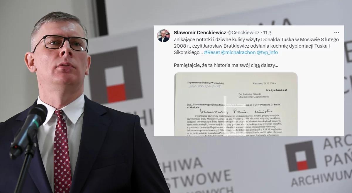 Zaginęły notatki z rozmów Tusk - Putin? Cenckiewicz: za Sikorskiego te dokumenty miały bardzo niską klauzulę