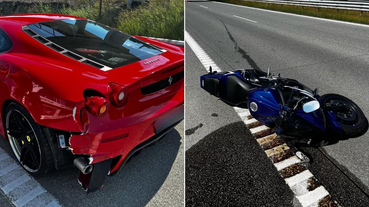 Wypadek na S7. Motocyklista wjechał w ferrari