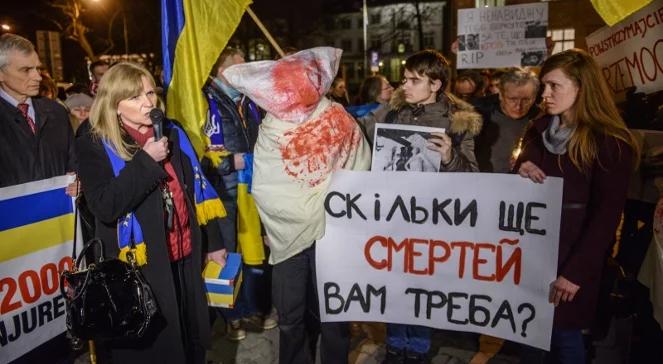 Starcia w Kijowie. Manifestacja przed ambasadą Ukrainy w Warszawie