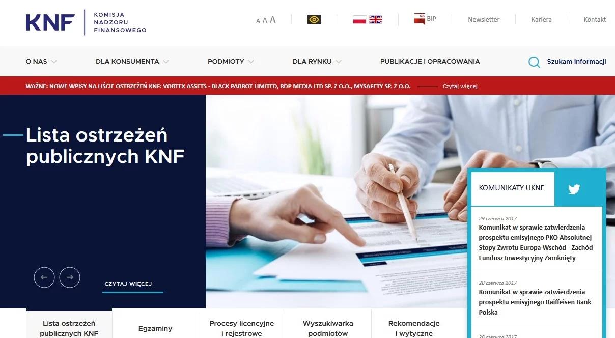 KNF: kolejne wpisy na listę ostrzeżeń