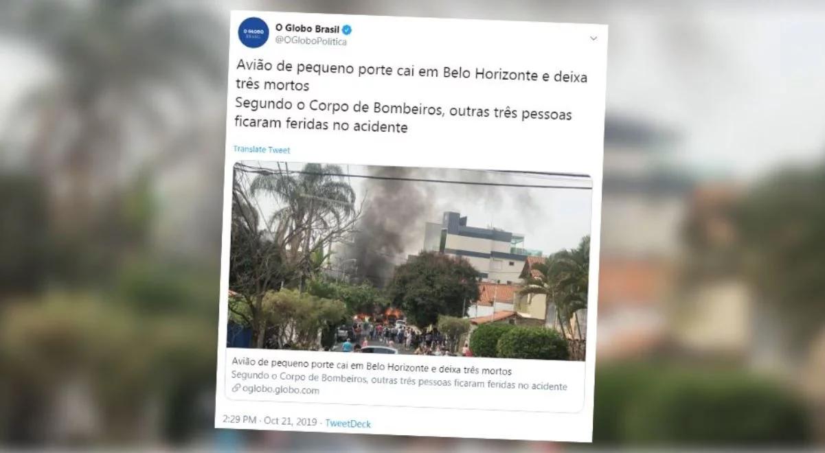 Tragedia w Brazylii. Rozbił się samolot, nie żyją trzy osoby