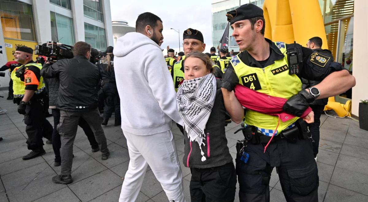 Finał Eurowizji, policja brutalnie stłumiła zamieszki przed Malmö Arena. Greta Thunberg wśród protestujących