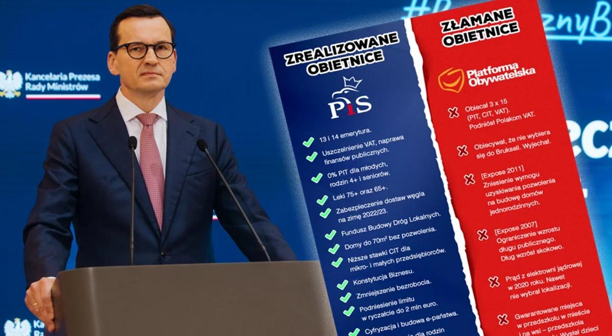 Lista złamanych obietnic opozycji. Premier Morawiecki: PiS dotrzymuje słowa, PO to partia kłamców