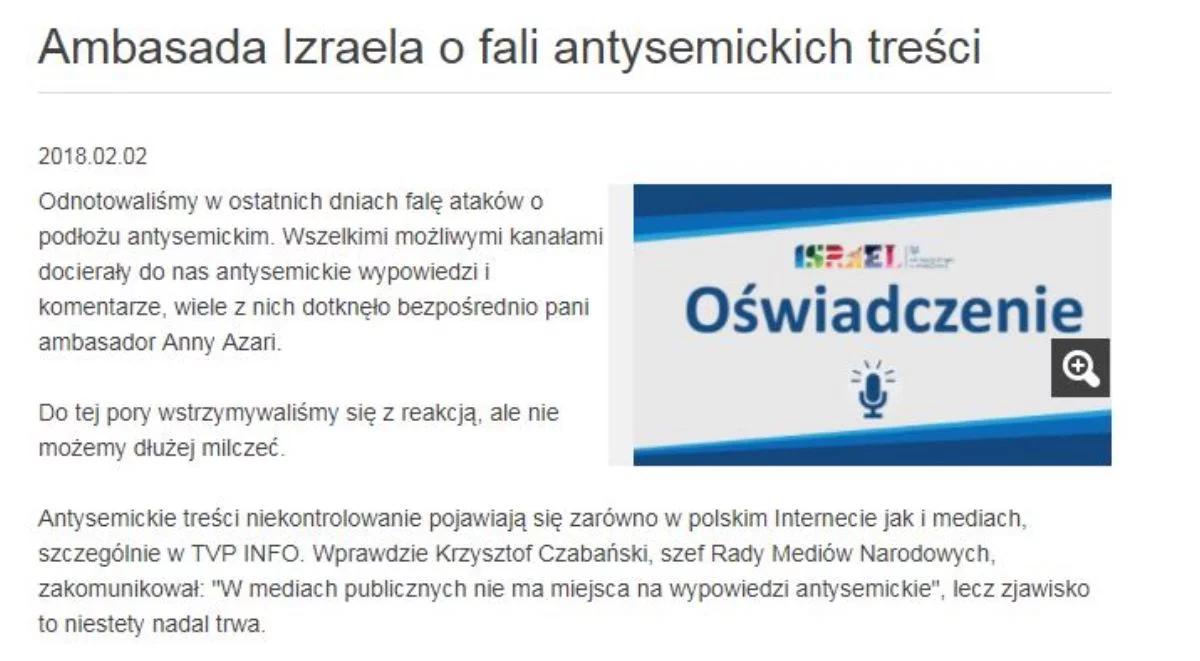 Ambasada Izraela: odnotowaliśmy w ostatnich dniach falę ataków o podłożu antysemickim