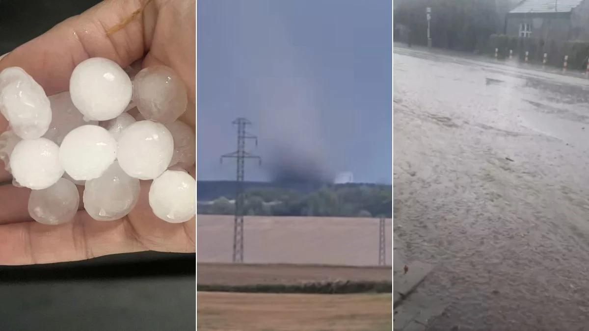 Trąba powietrzna, grad wielskości orzechów, zalane ulice. RCB rozszerza alerty