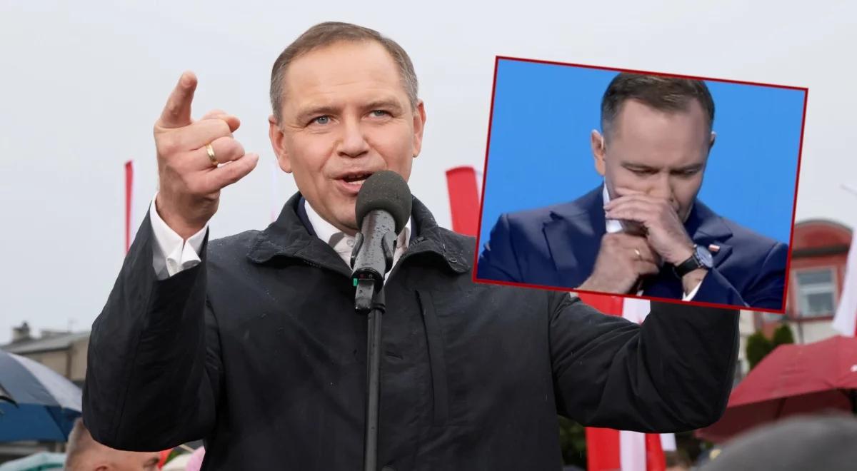 Nawrocki tłumaczy się z gestu. "Zapraszam Trzaskowskiego na test narkotykowy"