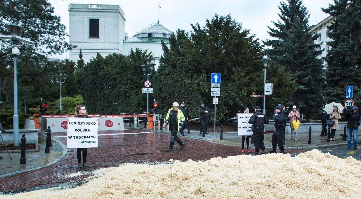 Przed Sejmem protest Greenpeace przeciw wycince drzew