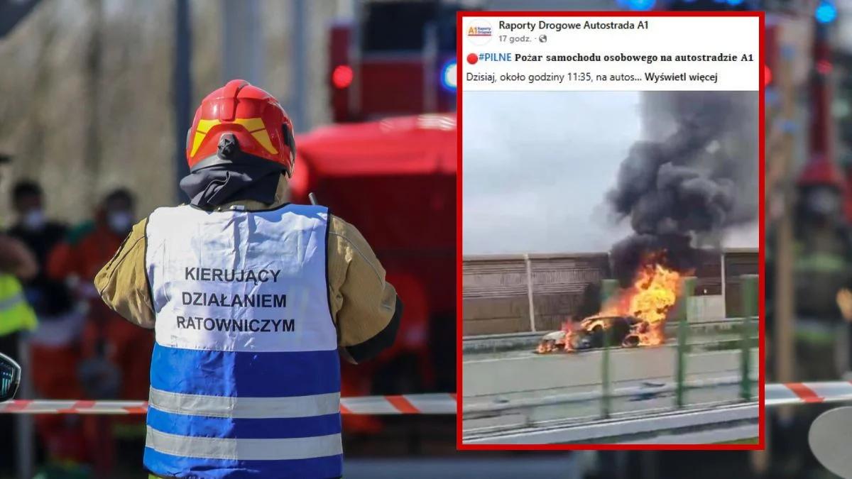 Pożar na A1. Kierowca bmw zauważył dym. Po chwili płonęło całe auto