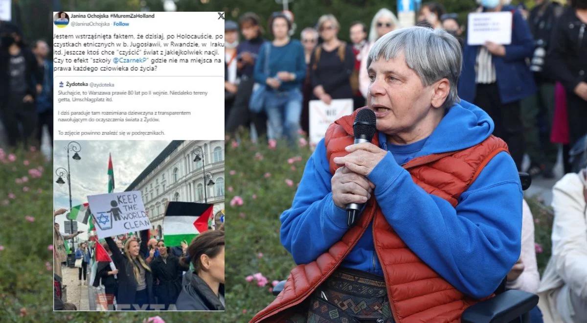 Antysemicki transparent na propalestyńskiej manifestacji w Warszawie. Ochojska obwinia...ministra Czarnka