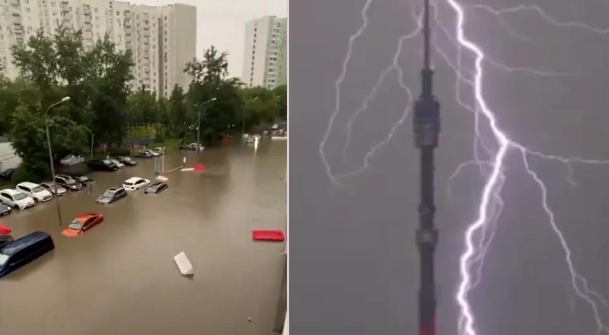 Grzmoty i tropikalne ulewy nad Moskwą. Pioruny biły w wieżę TV