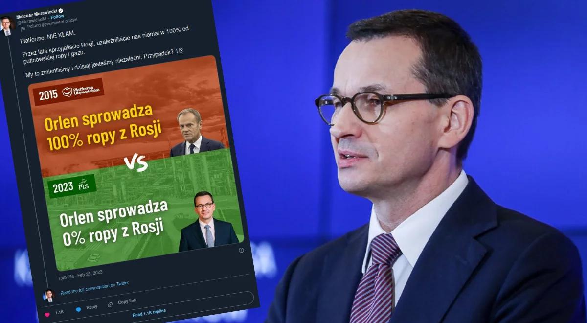 Premier Morawiecki: PO sprzyjała Rosji i uzależniła nas od putinowskiej ropy i gazu