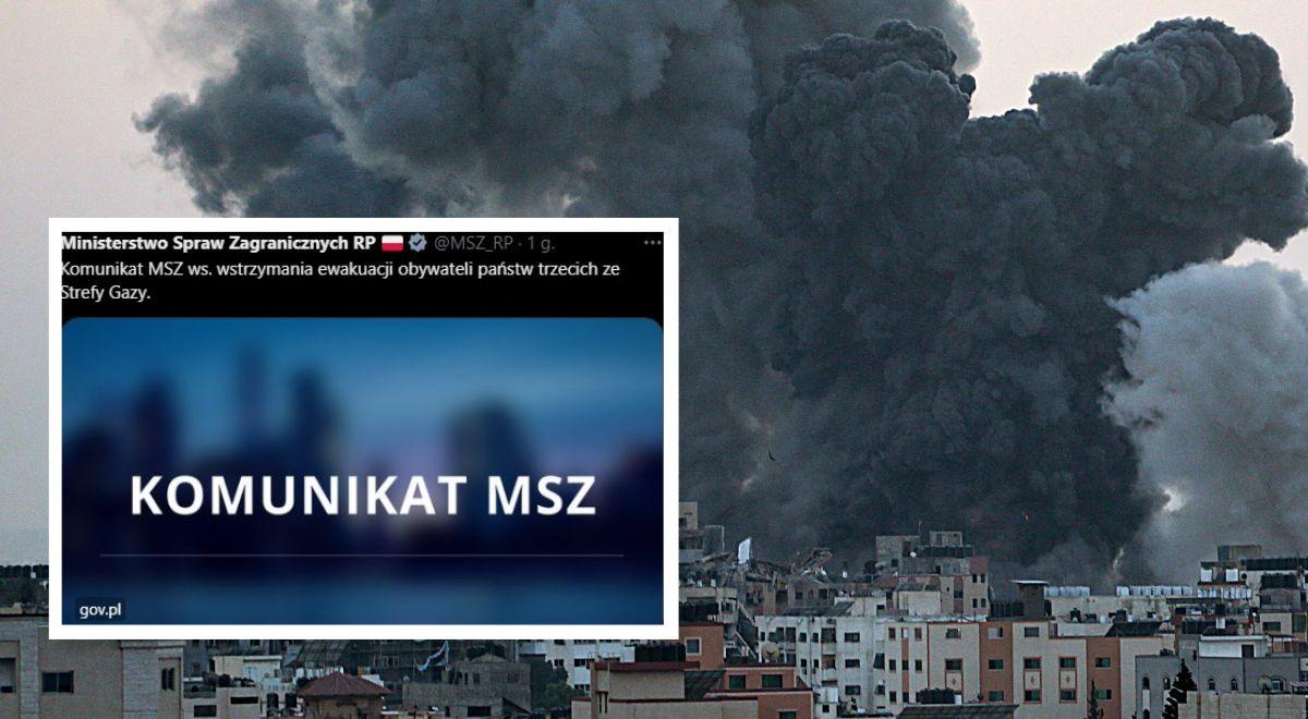 Wojna na Bliskim Wschodzie. MSZ: ewakuacja Polaków ze Strefy Gazy wstrzymana