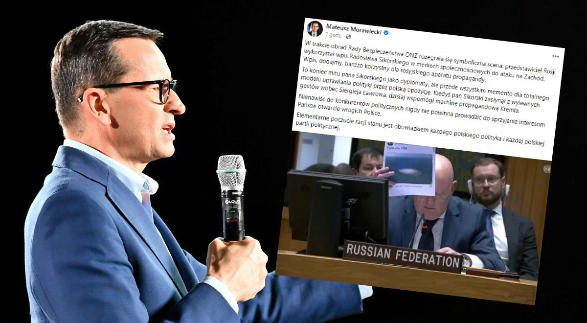 Premier Morawiecki: Sikorski wspomógł machinę propagandową Kremla. To memento dla opozycji totalnej