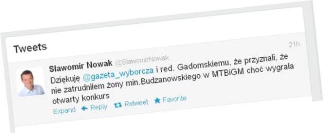 Sławomir Nowak: nie zatrudniłem żony ministra 