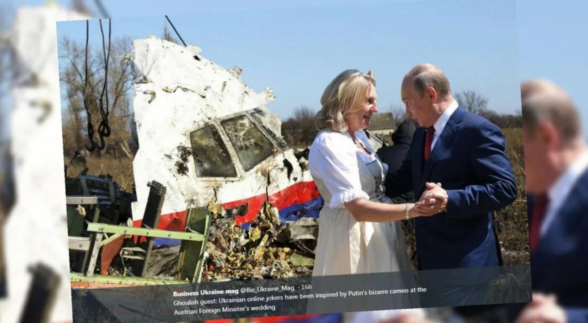 Ta grafika z Putinem podbija sieć. Taniec z szefową MSZ Austrii na jej weselu a w tle wrak MH17 