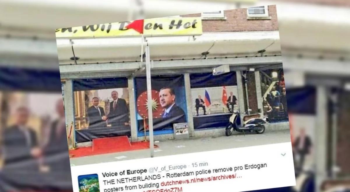 Policja w Rotterdamie usunęła wystawę plakatów przedstawiających prezydenta Turcji