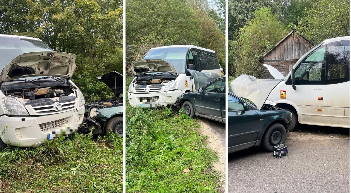 Linów. Samochód zderzył się ze szkolnym busem. Są ranni