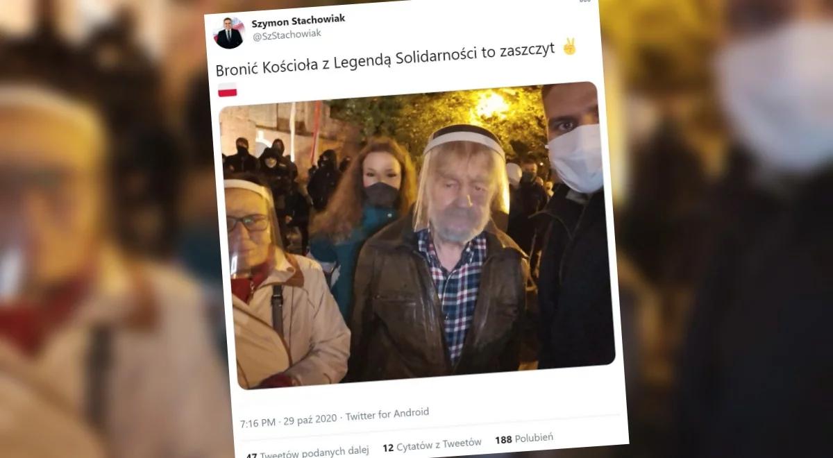 Małżeństwo Gwiazdów pod katedrą w Oliwie. Legendy Solidarności bronią jej przed Strajkiem Kobiet