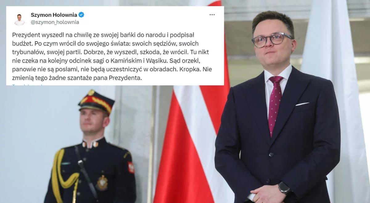 "Kamiński i Wąsik nie są posłami, nie zmienią tego szantaże prezydenta". Hołownia o decyzji ws. budżetu