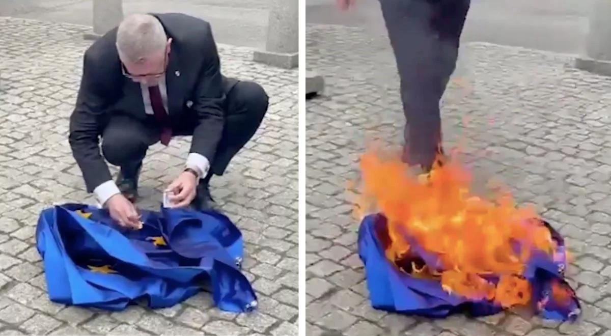 Braun nie odpuszcza. Tym razem podpalił flagę UE