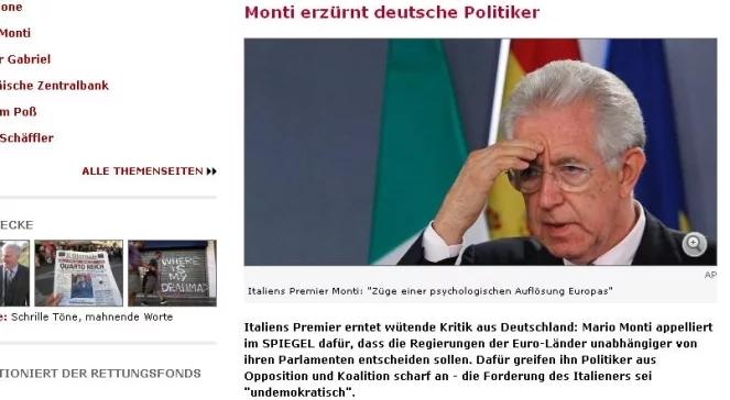 Monti: mniej parlamentów w polityce UE. Niemcy wściekli