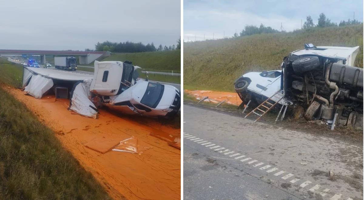 Droga zalana sosem pomidorowym. Nietypowa kolizja na A1
