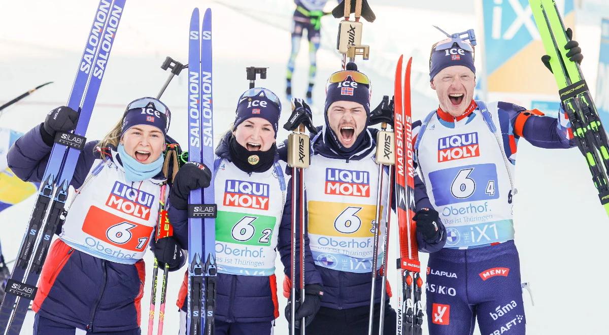 MŚ w biathlonie: złoto dla norweskiej sztafety mieszanej. Polacy zdublowani 