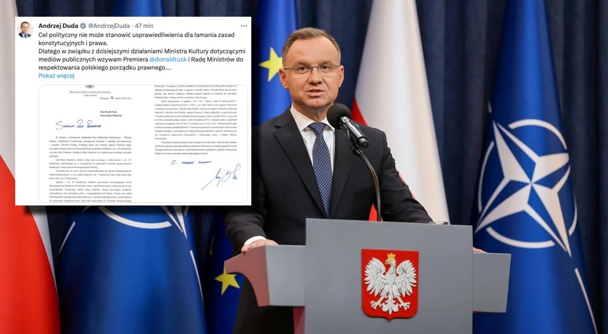 "Wzywam do respektowania polskiego porządku prawnego". Prezydent w liście do premiera ws. mediów publicznych