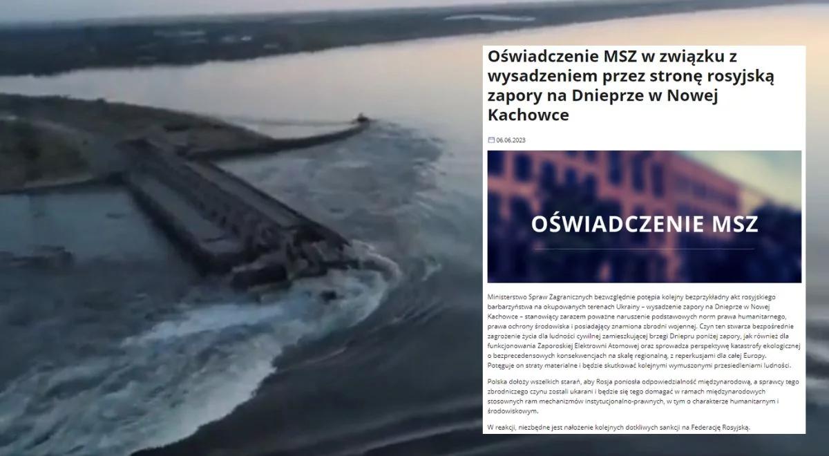 MSZ reaguje na wysadzenie tamy w Nowej Kachowce. Nazywa to zbrodnią wojenną i apeluje o kolejne sankcje na Rosję