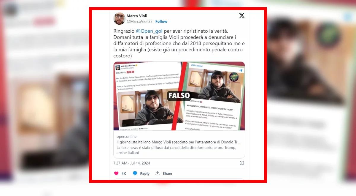 Fake news w tweecie. Dziennikarz pomylony ze sprawcą zamachu na Trumpa