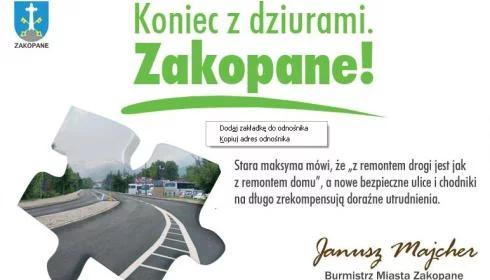 Zakopane przeprasza za dziury w drodze i remonty