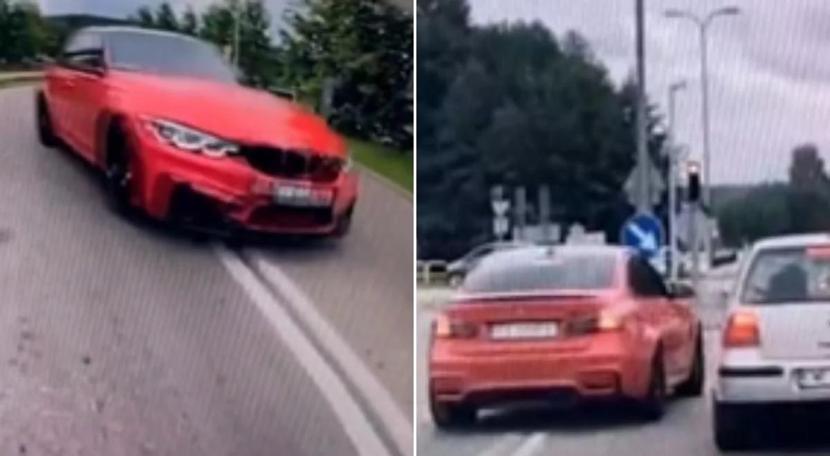 Podwójna ciągła, wyprzedzanie, wjazd na rondo. Kierowca BMW pokazał, na co go stać