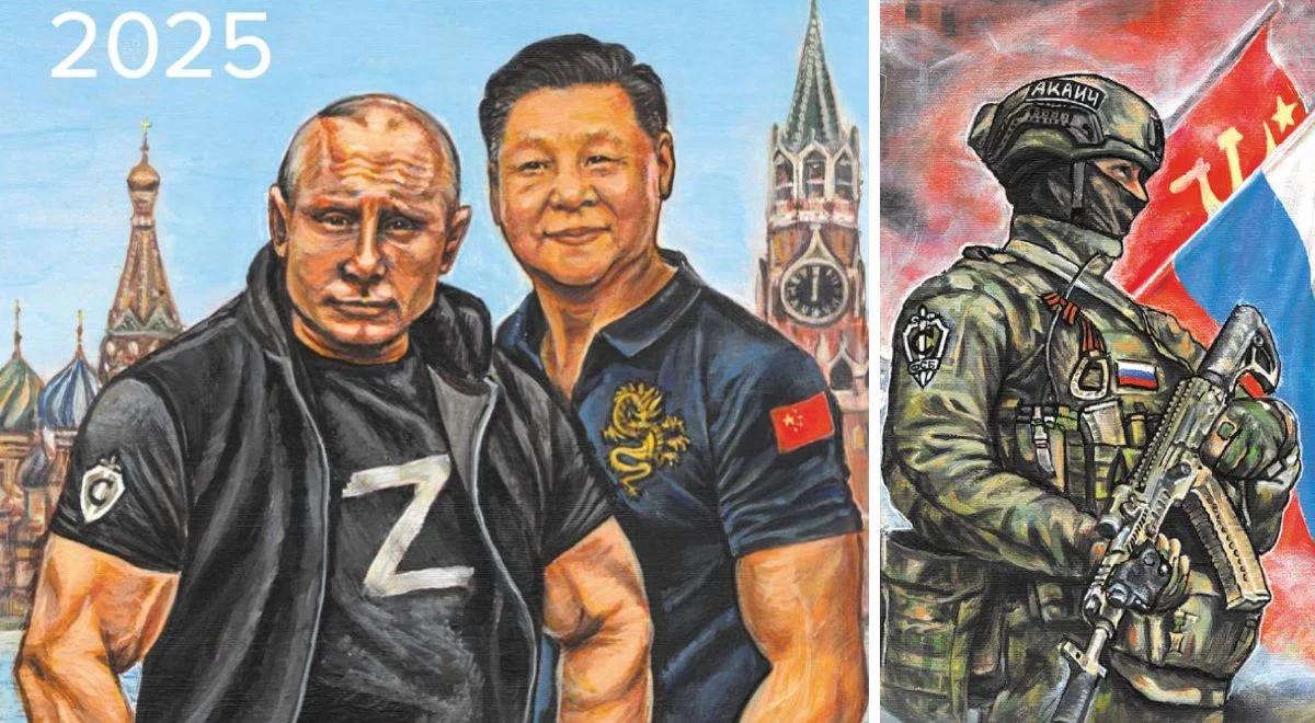 "Patriotyczny" kalendarz w Rosji. Putin, Xi i antyzachodnie grafiki