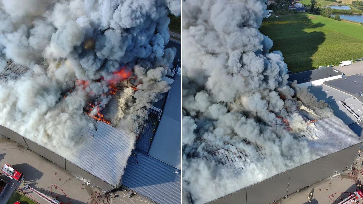 Pożar hali w Kawlach. Utracono kontakt z jednym ze strażaków