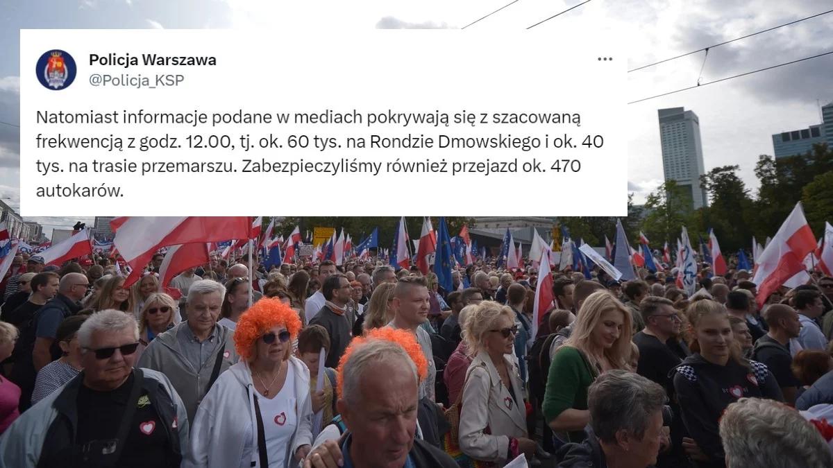 Frekwencja na marszu Tuska dużo mniejsza, niż twierdzi KO. Policja podała liczby