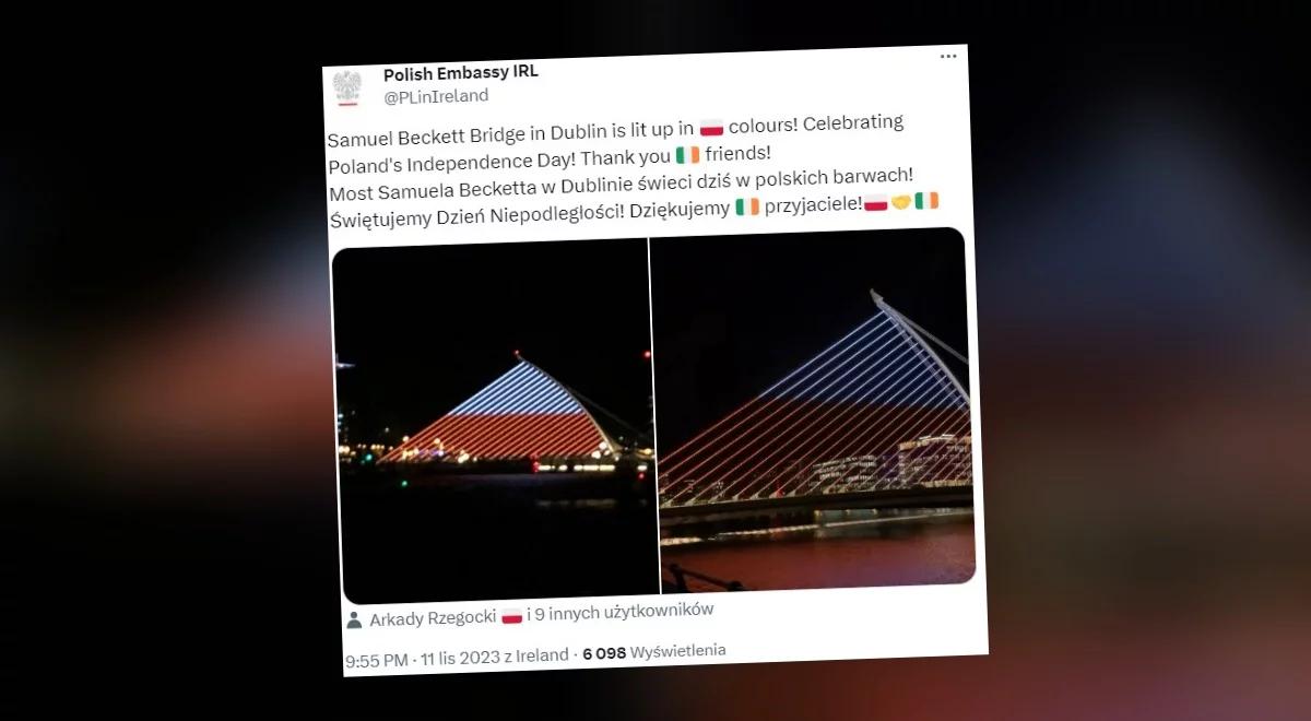 Irlandia uczciła polską niepodległość. Most Becketa podświetlony na biało-czerwono
