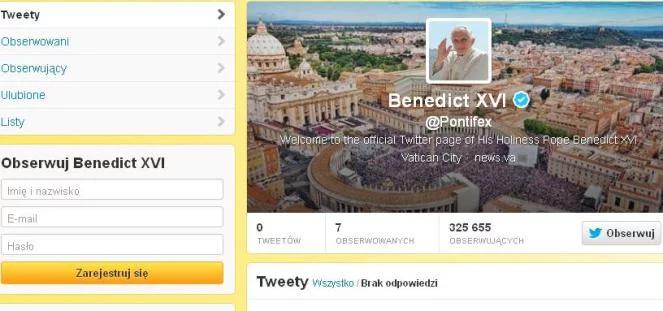 Profil Benedykta XVI fenomenem na Twitterze