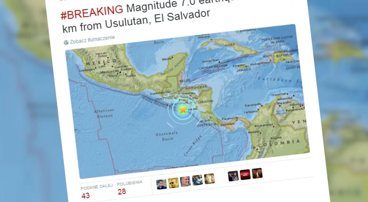 Silne trzęsienie ziemi u wybrzeży Ameryki Środkowej. Jest groźba tsunami