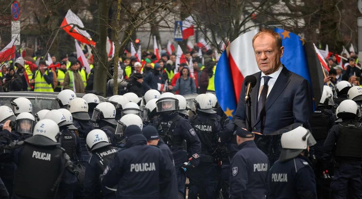 Protesty rolników. Premier Tusk: odpowiedzialni za zamieszki powinni być pociągnięci do odpowiedzialności