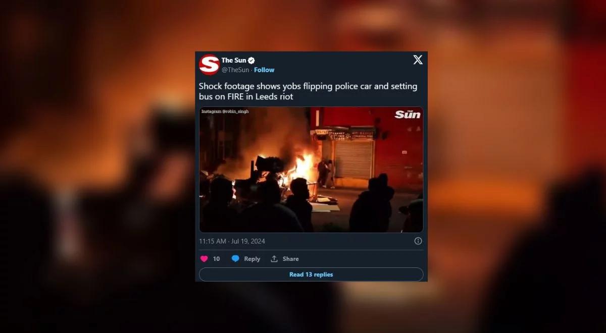 Chaos w Leeds. Tłum atakował policję, podpalono autobus